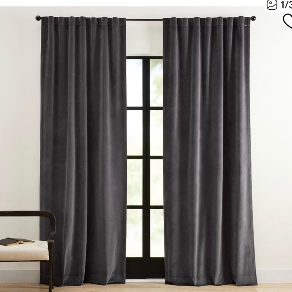 Pottery Barn Washed Black Velvet Drapes 2 Panels 50x96